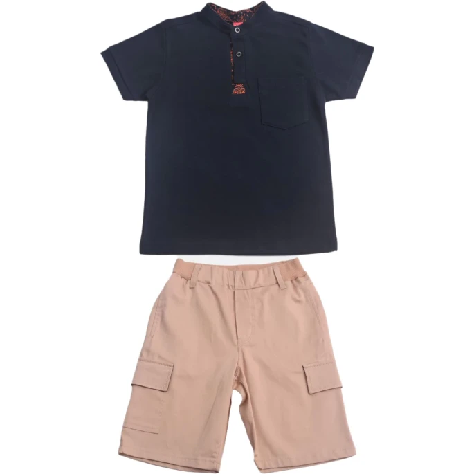 Εφηβικό σετ 2τμχ για αγόρι μπλούζα polo βερμούδα Joyce 2314163-B