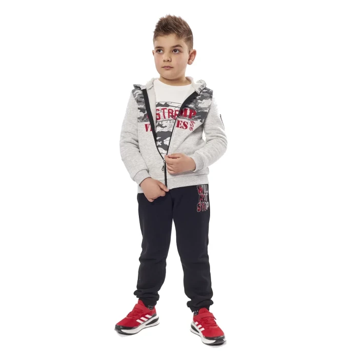 Παιδικό σετ 3τμχ για αγόρι ζακέτα μπλούζα παντελόνι camp vibes Hashtag 227853 - 1