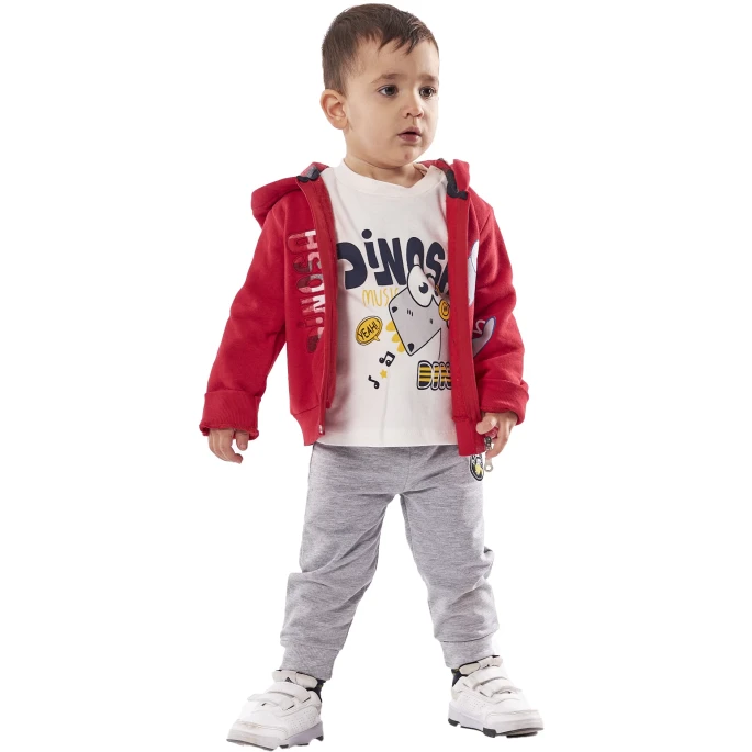Βρεφικό σετ 3τμχ για αγόρι ζακέτα μπλούζα παντελόνι dinosa music Hashtag 239608