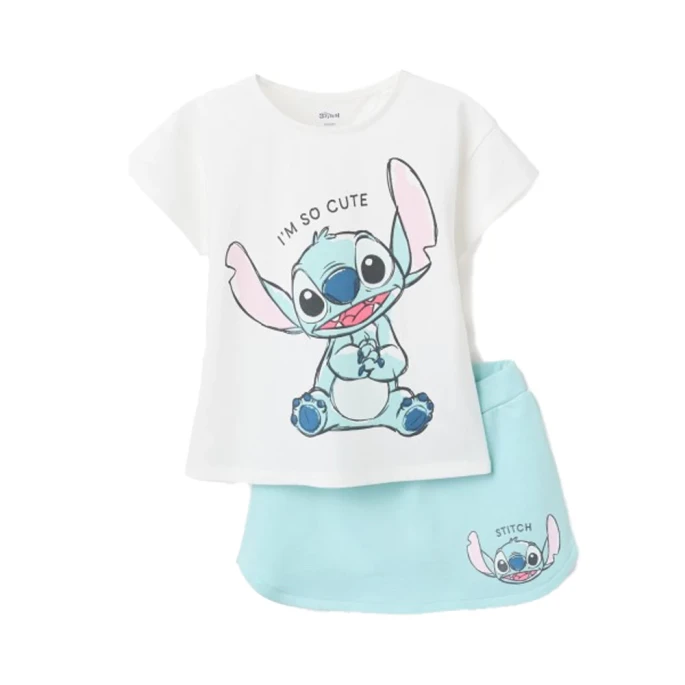 Παιδικό σετ 2τμχ για κορίτσι μπλούζα σορτσάκι - φούστα Stitch Disney 5606812702887