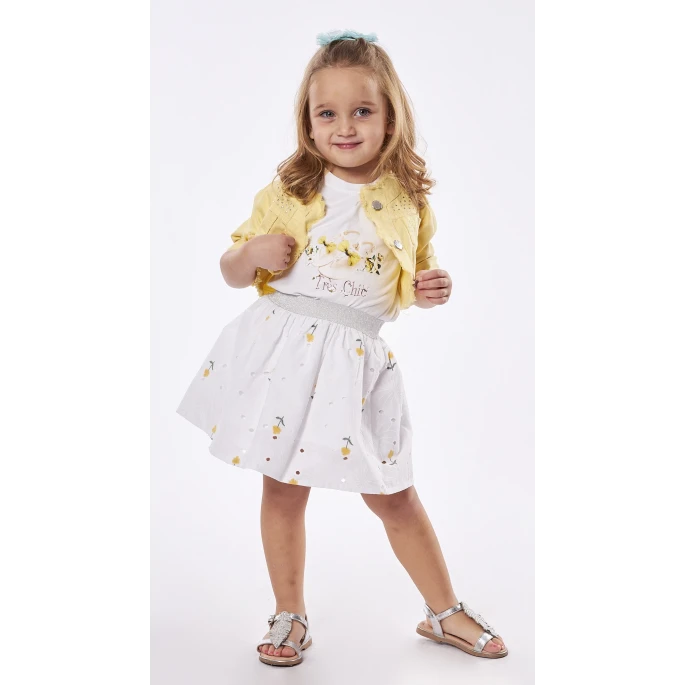 Παιδικό σετ 3τμχ για κορίτσι μπλούζα φούστα λευκή - ζακέτα κίτρινη tres chic Ebita 238236 - 2